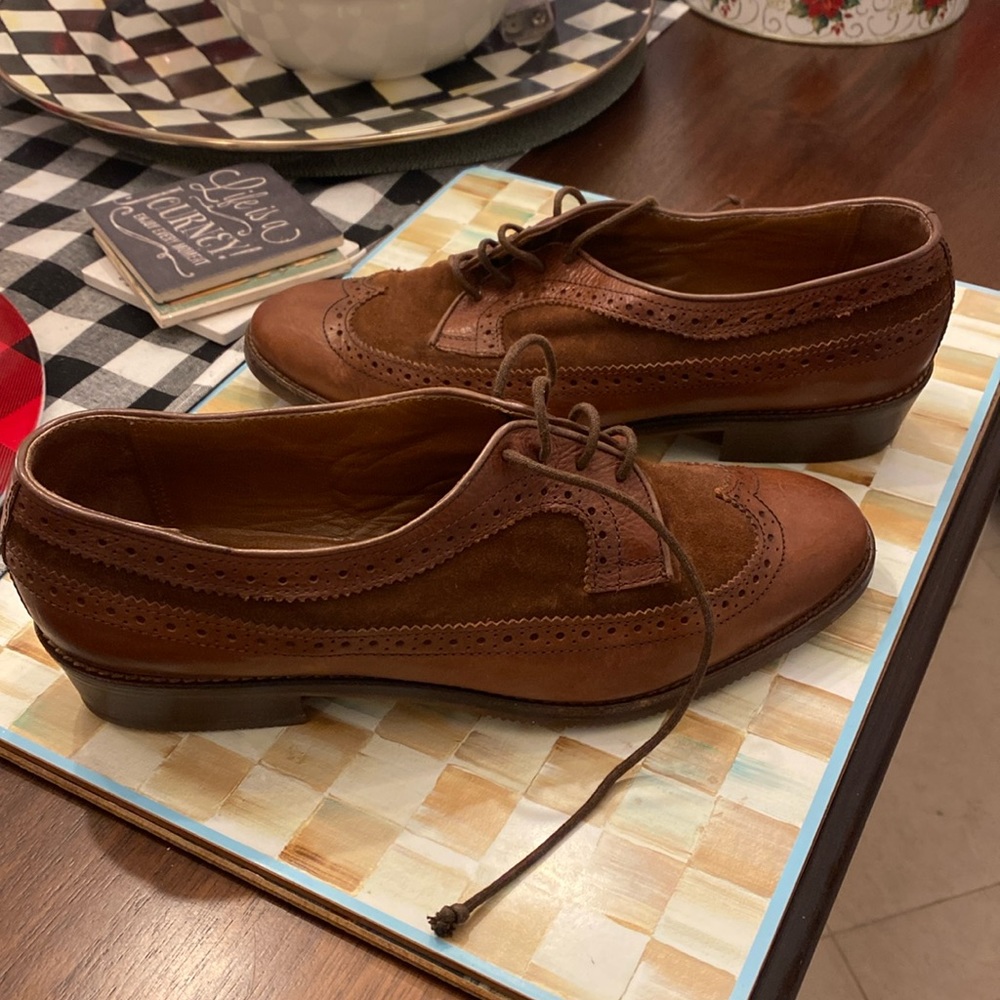 Brown Women's Suede Leather Wingtip Loafers